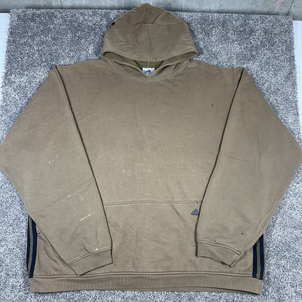 Vintage 90s Distressed Adidas Faded Brown Hoodie Mens XXL 2XL USA 3 Stripes Y2K